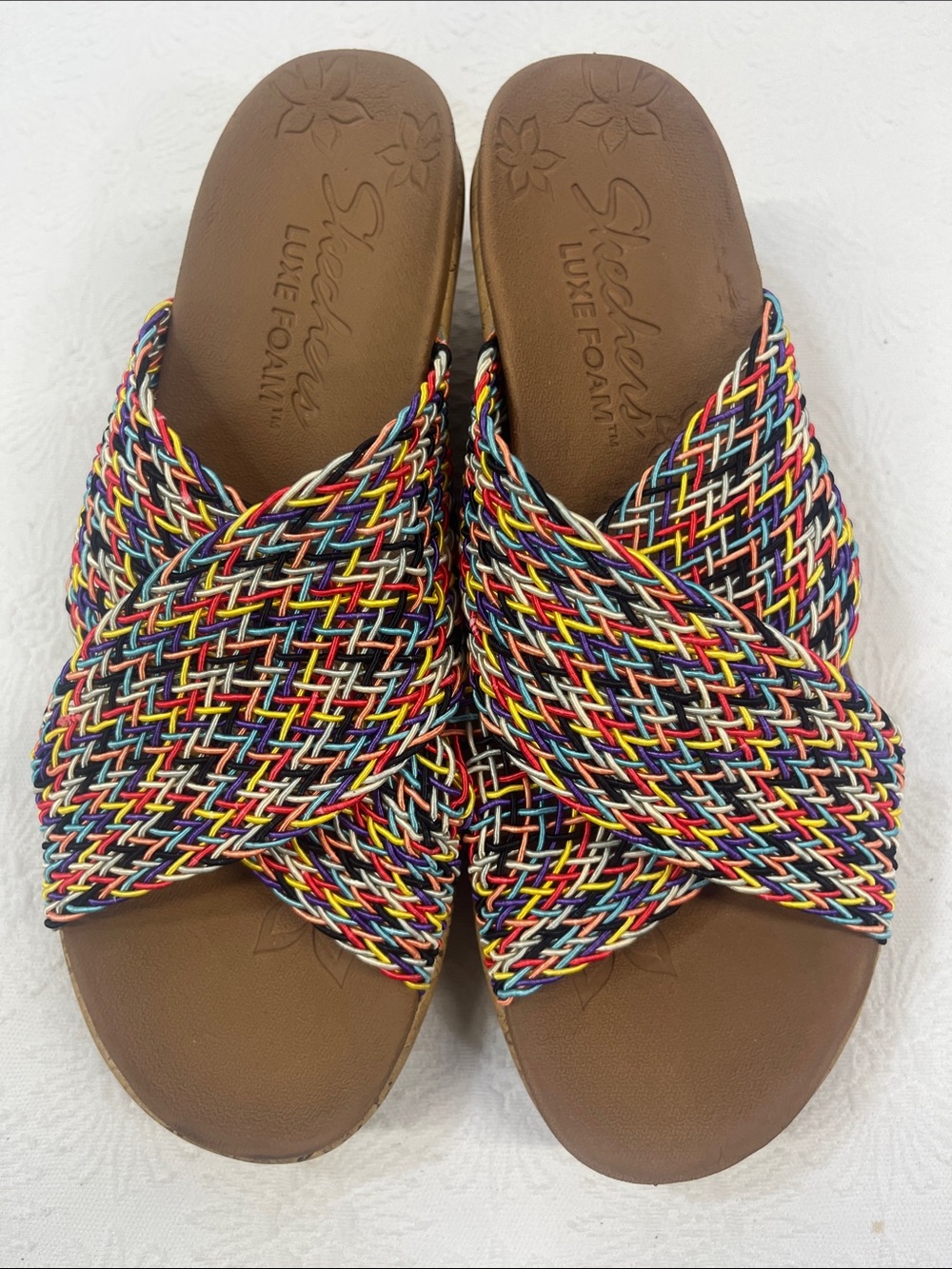 Skechers Women’s Braided Multicolor Crossover Slide Sandals